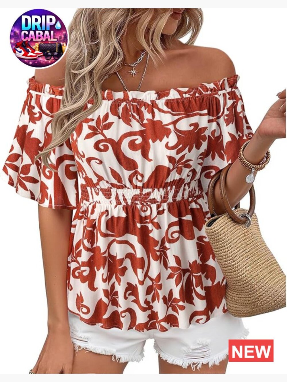 Short Sleeve Off Shoulder Peplum Top with Ruffle Sleeve